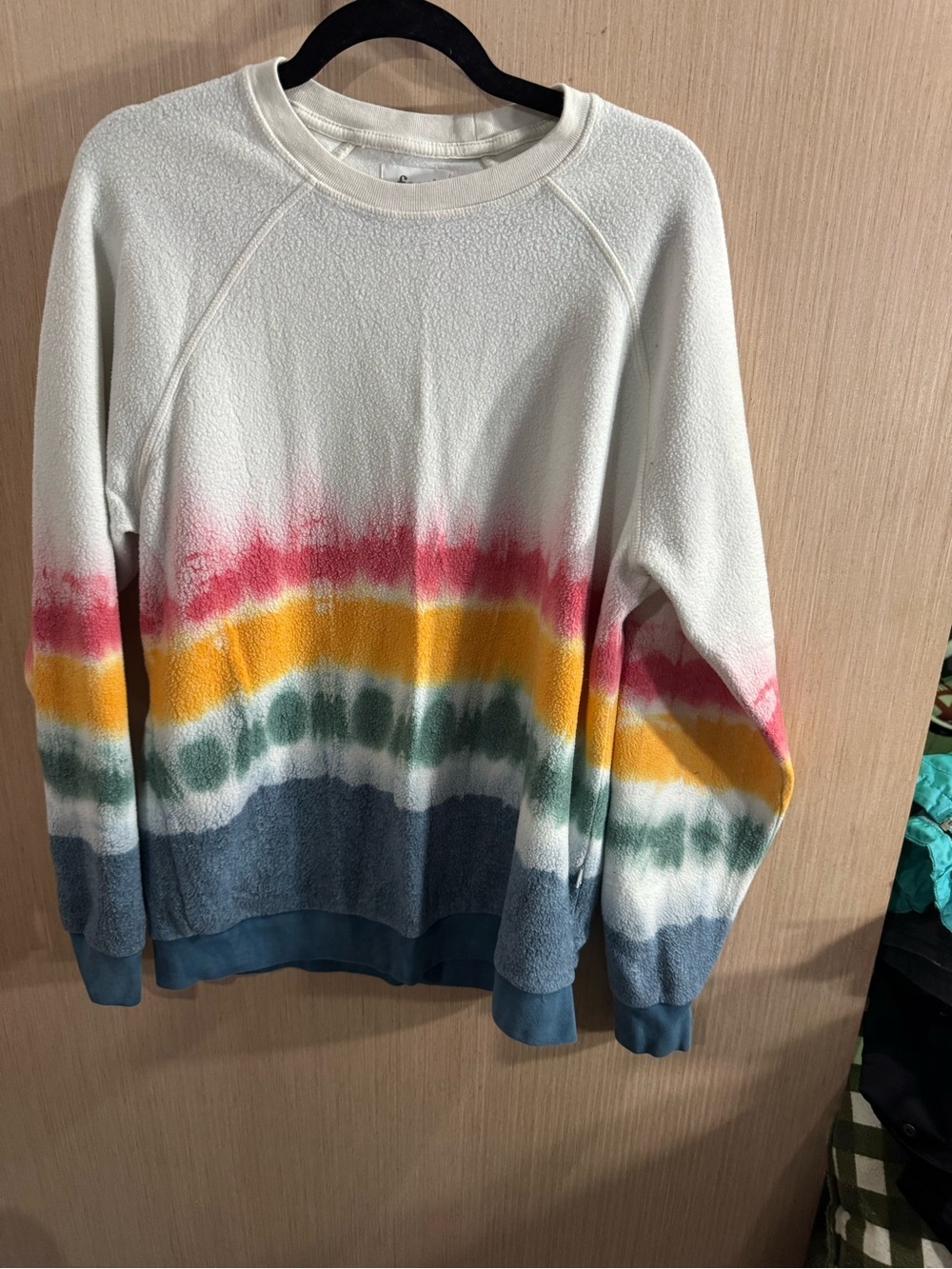 Feat Cozy Tie-Dye Stripe Crewneck Sweater - White with Pink, Yellow, Green, Blue